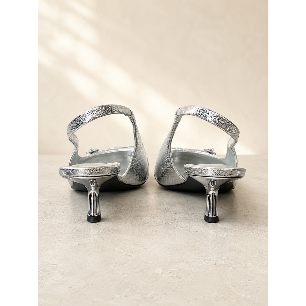 NIB INC International Concepts Capeka Silver Crinkle Slingback Pumps Women’s 6M - Picture 6 of 7